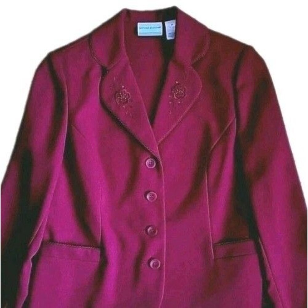 NWT Alfred Dunner Womens Suit Jacket Blazer Merlot Red Embroidered Collar Sz 6P